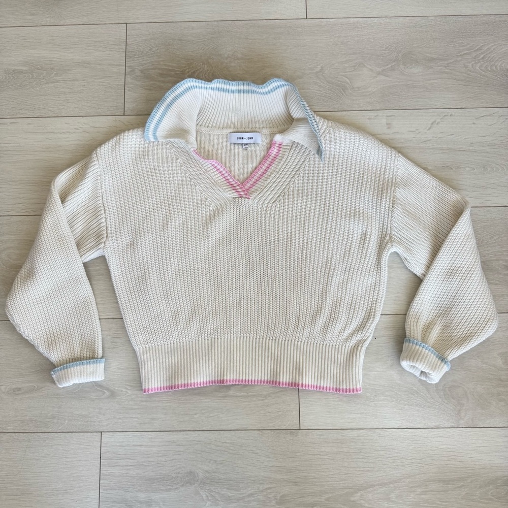 John + Jenn V-neck knit collared preppy sweater